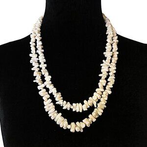 Vintage Coral Necklace Double Strand High Polish White Pink Hues